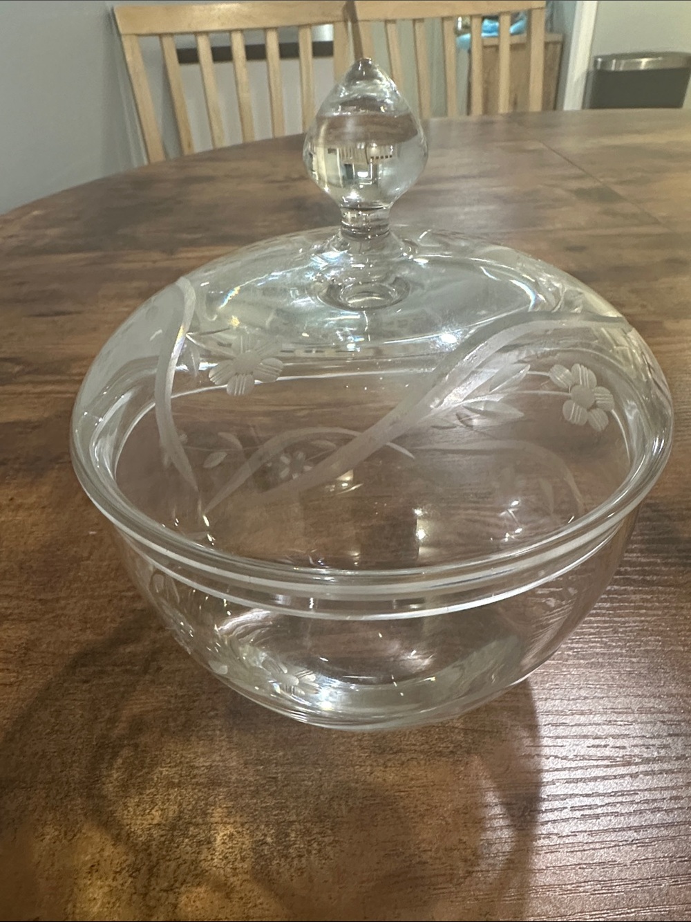 Princess House Clear Etched Glass Lidded Candy Dish